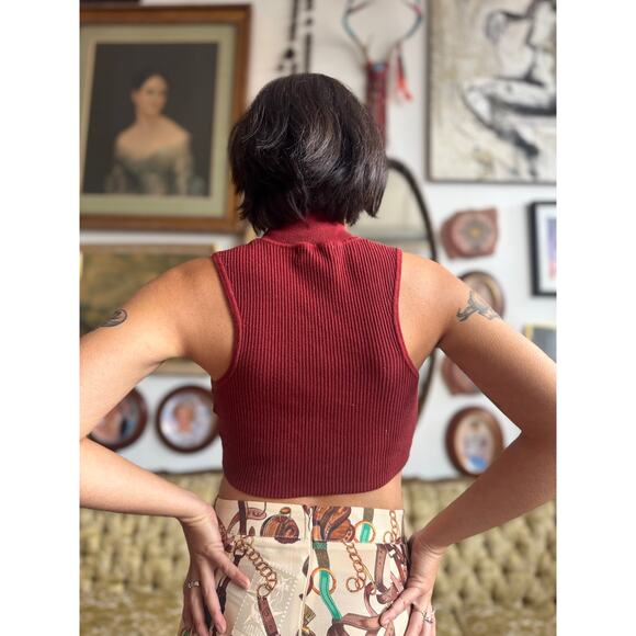 UO Burgundy Ribbed Knit Retro Crop Top Size Small - Picture 4 of 13